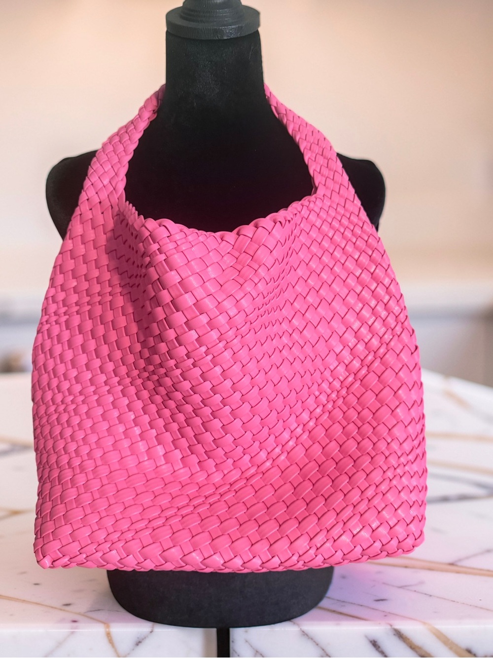 Pink Woven Hobo tote with a matching interior pouch